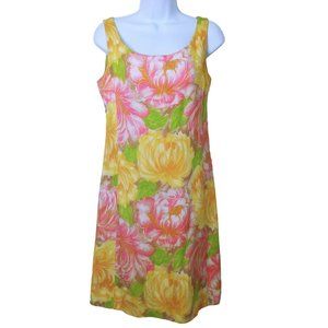 Vintage 60s Alex Colman Tropical Floral Sheath Tank Dress -S(6) Linen Zip Lined